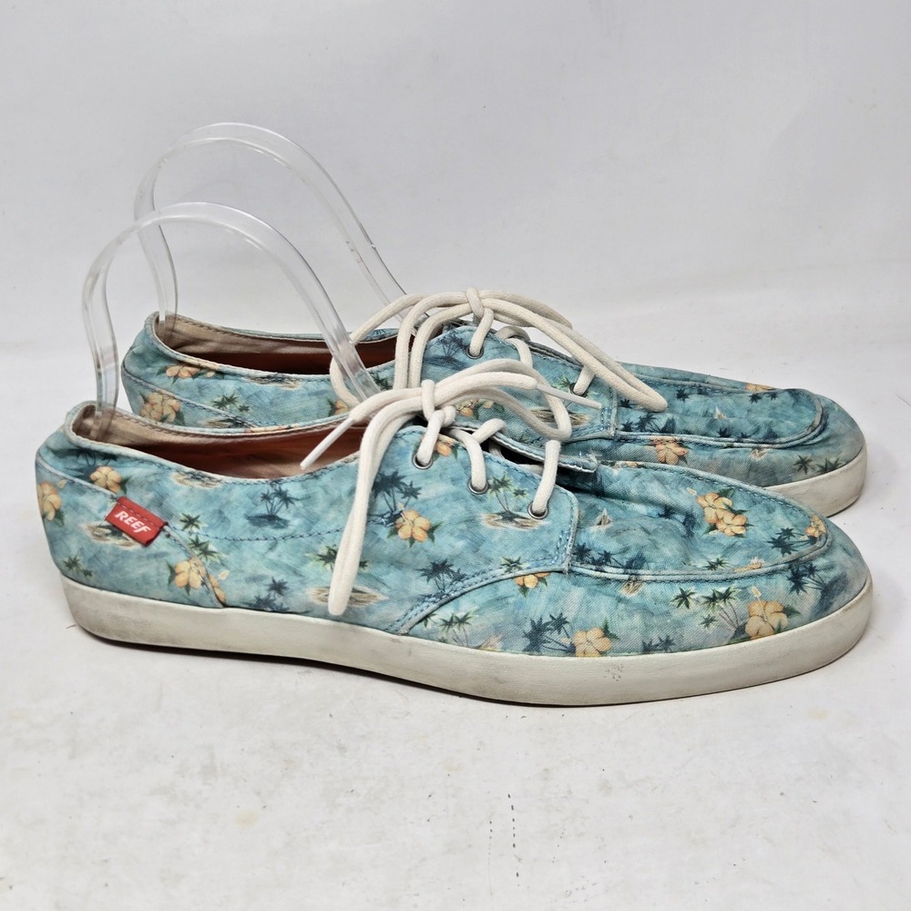 Reef Deckhand 2 Prints Mens 10 Blue Tropical Palm Tree Boat Shoes RF-003414